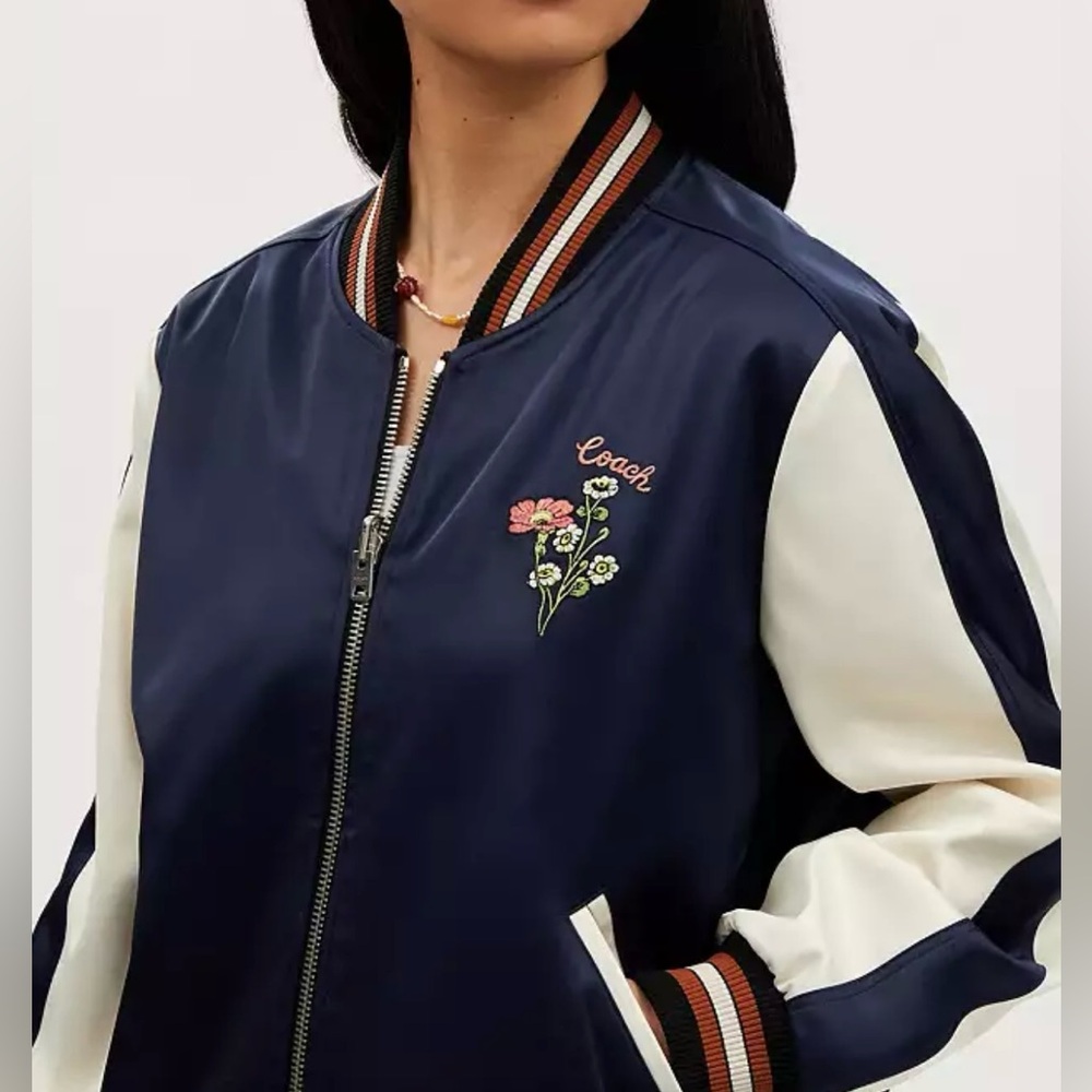 NWT Coach Reversible Floral Print Signature Souvenir Jacket Blue CR298